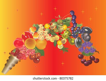 illustration with different fruits on bright background