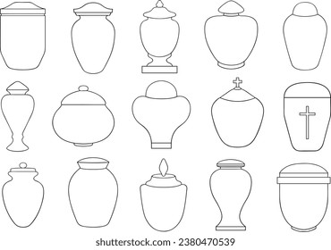 Illustration of different funeral cremation urns isolated on white