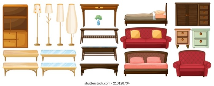 Illustration of the different furnitures on a white background