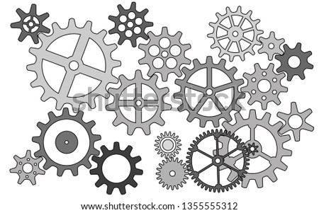 Illustration of different gears on a white background