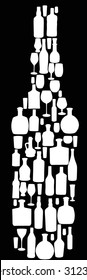 illustration with different glass and bottles on black background