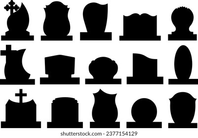 Illustration of different gravestones isolated on white