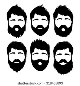 Illustration of different hair styles and beards on hipster man isolated on white background