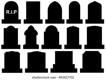 Illustration of different Halloween gravestones isolated on white