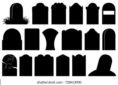 Illustration of different Halloween gravestones isolated on white