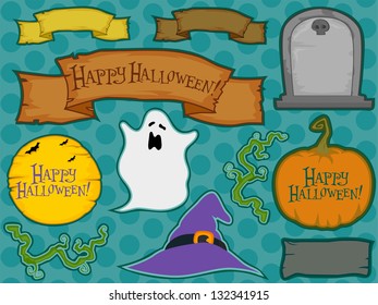 Ilustración de diferentes etiquetas de halloween