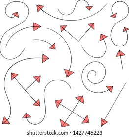 Illustration with different and handdrawn thin arrows to point the direction