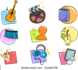 Illustration of Different Hobbies and Interests Icon Design Elements