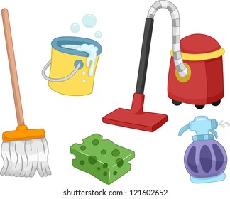 Illustration of Different House Cleaning Tools and Items