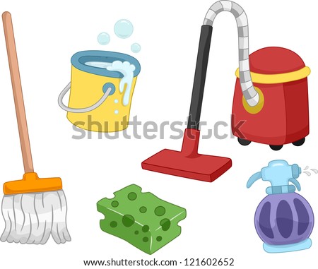 Illustration of Different House Cleaning Tools and Items
