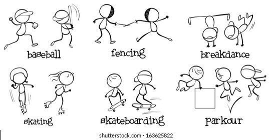 Illustration of the different indoor and outdoor activities on a white background