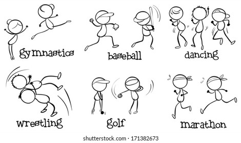 Illustration of the different indoor and outdoor activities on a white background