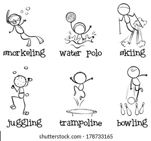 Illustration of the different indoor and outdoor activities on a white background