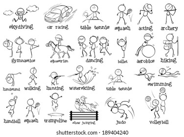 Illustration of the different indoor and outdoor sports on a white background