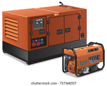 illustration of different kind of industrial and home power generators