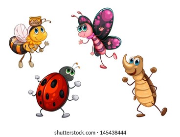 Illustration of the different kind of insects on a white background 