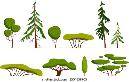 Illustration of different kind of tree. Kit for creating ecology concepts. Modern flat cartoon style illustration.
