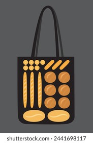 Illustration of the different kinds of breads in the shopping bag