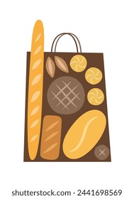 Illustration of the different kinds of breads in the shopping bag