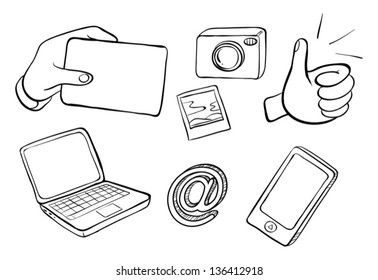 Illustration of the different kinds of gadgets on a white background