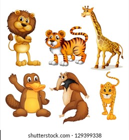 Illustration of the different kinds of land animals on a white background