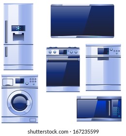 illustration of different kitchen equipment colored realistic