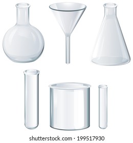 Illustration der verschiedenen Laborgeräte auf weißem Hintergrund