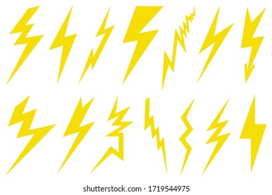 Illustration of different lightning bolts isolated on white