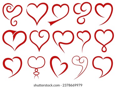 Ilustración de corazones de diferentes líneas aislados en blanco