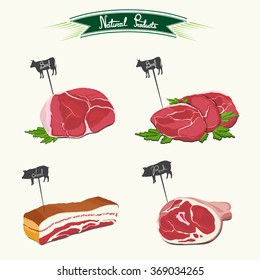 Illustration of different meat meal.  Natural Products. Vector. Can be used in your own advertisement purposes, products design and etc.