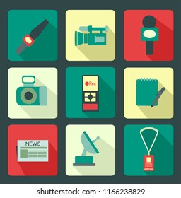Illustration of Different Media Icons from Microphone to Camera to Identification Card