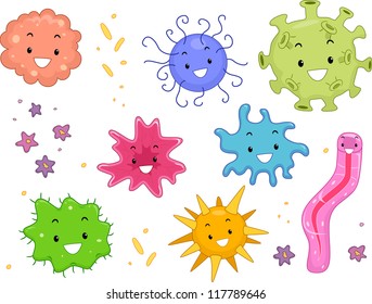 Illustration of Different Micro-organisms Beaming Happily