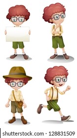 Illustration of the different moods of a young boy on a white background