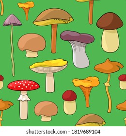 Illustration mit verschiedenen Pilzen. nahtloses Vektormuster