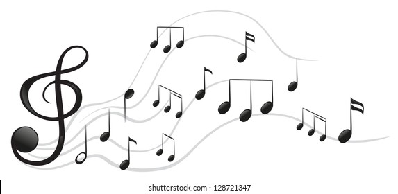 Illustration of the different musical notes on a white background