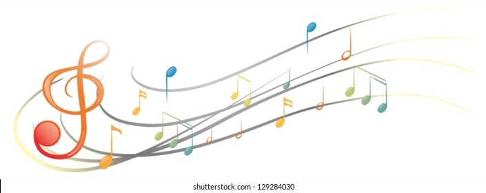 Illustration der verschiedenen Noten und Symbole auf weißem Hintergrund