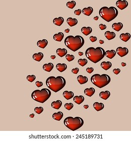 an illustration of different number of heart shaped figures with glass effect and light reflections on it