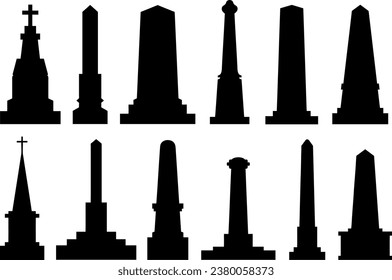 Illustration of different obelisks isolated on white