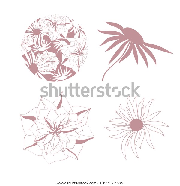 Illustration Different Onecolored Simple Flower Collection Stock Vector ...