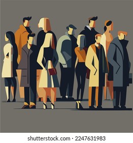Illustration of different people dressed in raincoats and jackets