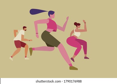 Illustration of different people running fast