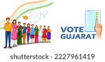 illustration of different people showing voting finger for Gujarat Legislative Assembly election