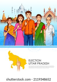 illustration of different people showing voting finger for Uttar Pradesh Legislative Assembly election