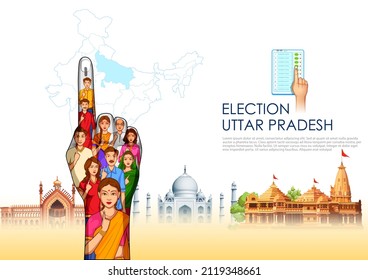 illustration of different people showing voting finger for Uttar Pradesh Legislative Assembly election