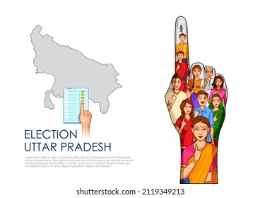 illustration of different people showing voting finger for Uttar Pradesh Legislative Assembly election