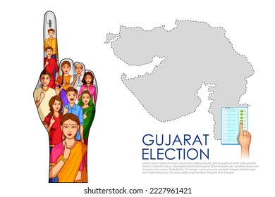 ilustración de diferentes personas mostrando el dedo de voto para las elecciones a la Asamblea Legislativa de Gujarat