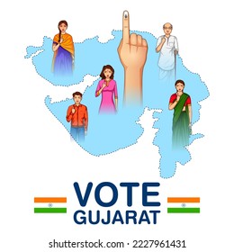 ilustración de diferentes personas mostrando el dedo de voto para las elecciones a la Asamblea Legislativa de Gujarat