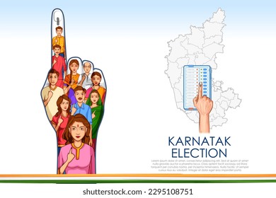 Illustration verschiedener Menschen, die den Wahlfinger für die Wahl der Parlamentarischen Versammlung Karnataka zeigen