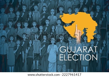 illustration of different people showing voting finger for Gujarat Legislative Assembly election