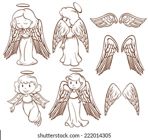 Illustration of different poses of angels